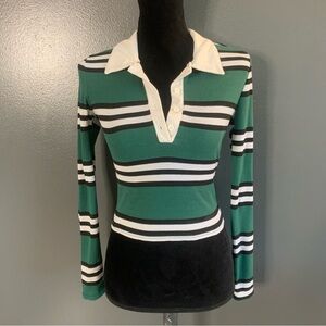 Rue21 Green and White Striped Button Down Shirt